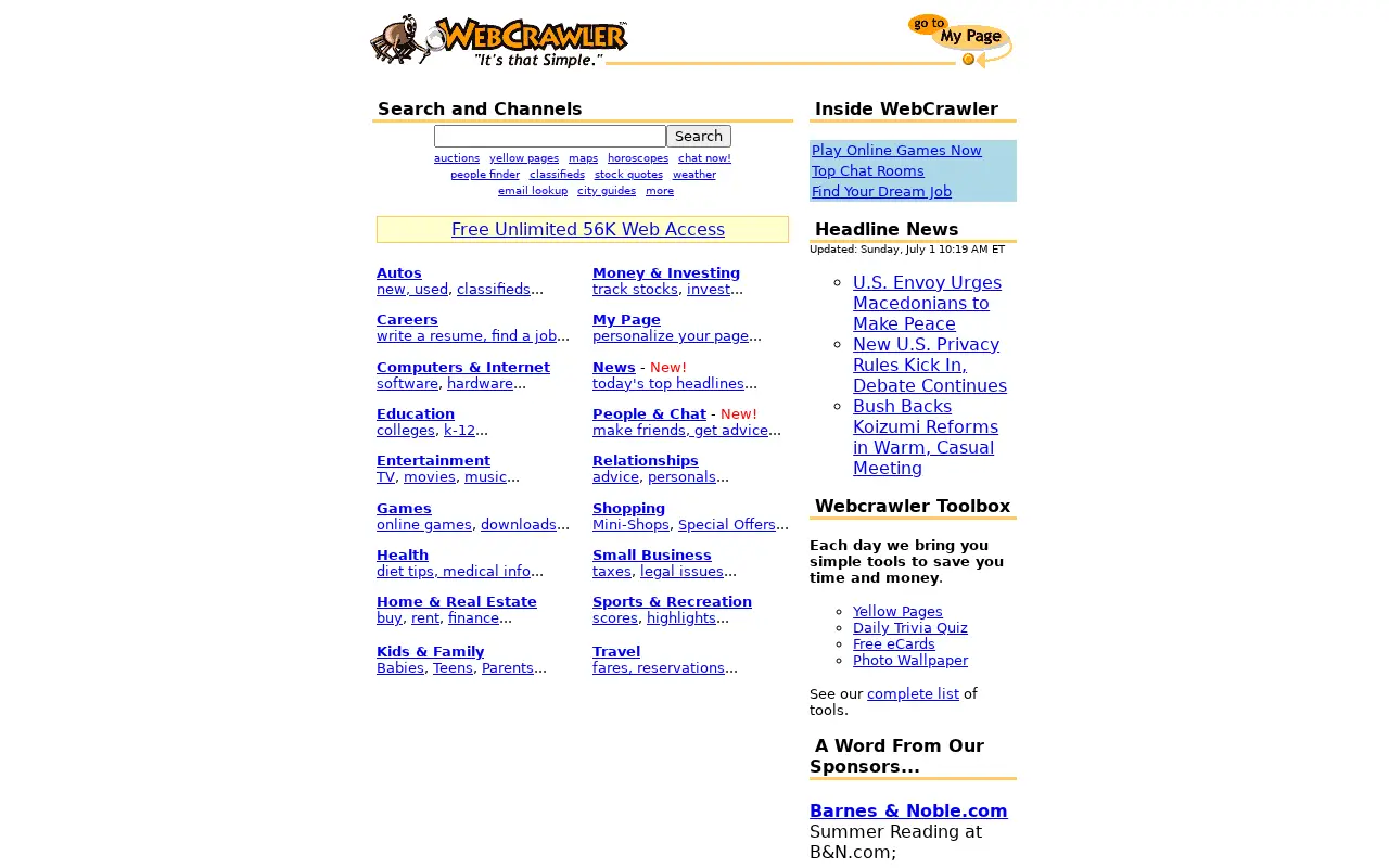 webcrawler.com in 2001