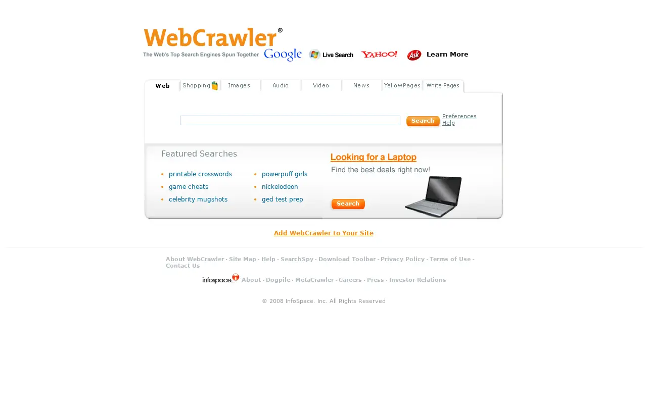 webcrawler.com in 2008