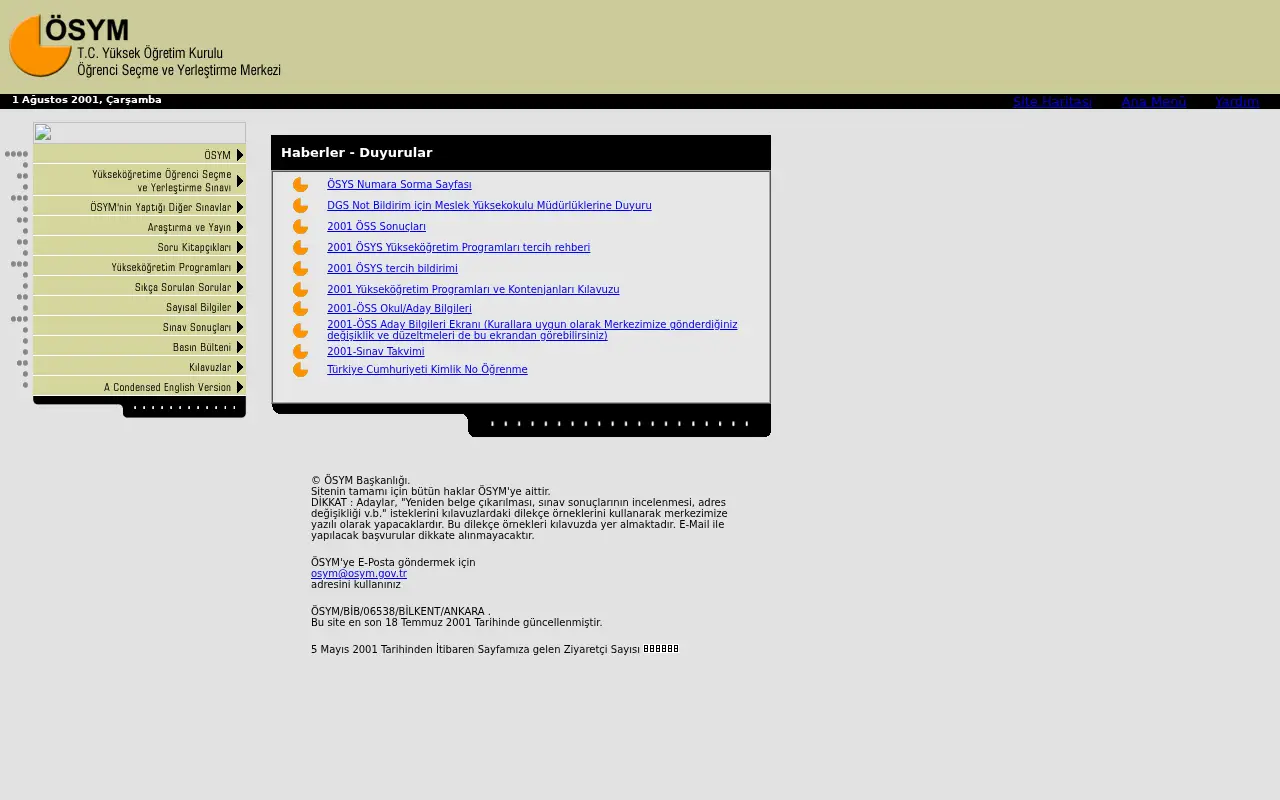 osym.gov.tr in 2001