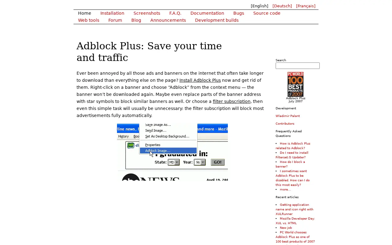 adblockplus.org in 2007