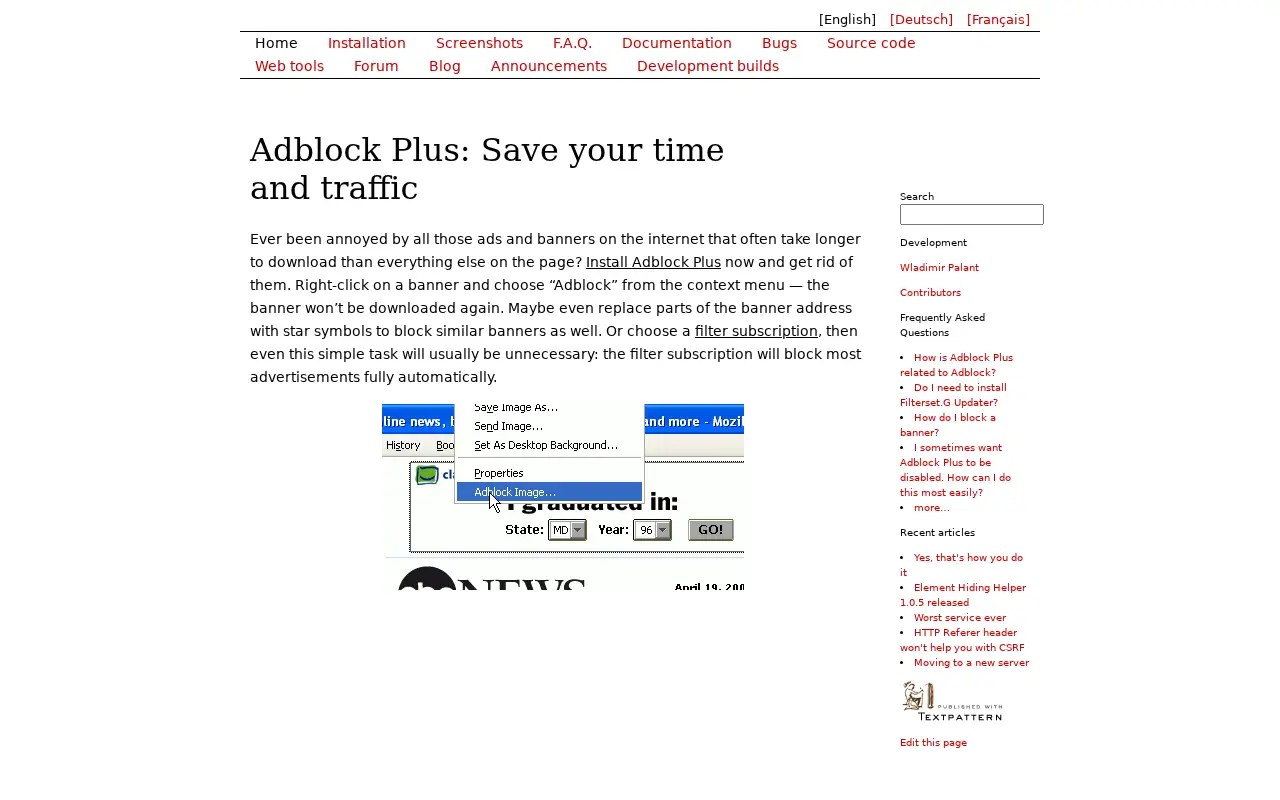 adblockplus.org in 2008