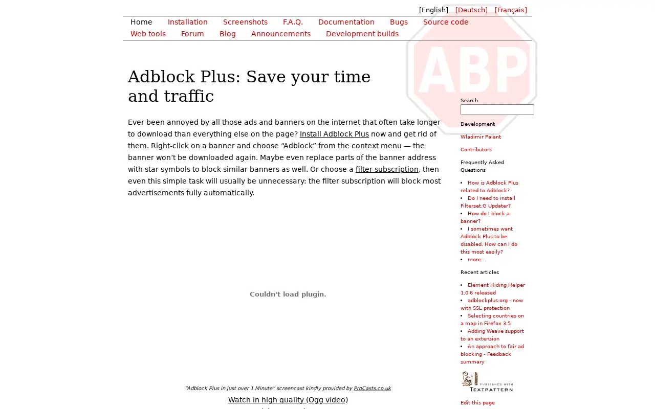 adblockplus.org in 2009