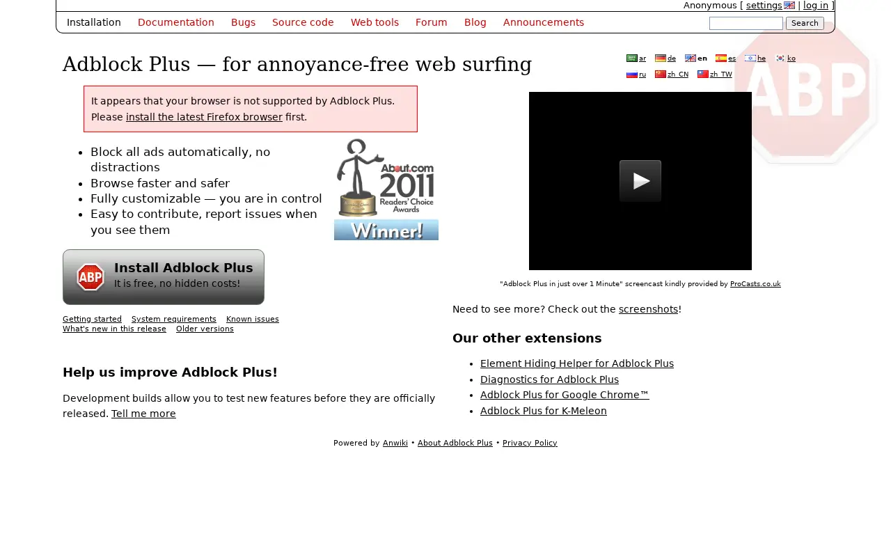 adblockplus.org in 2011