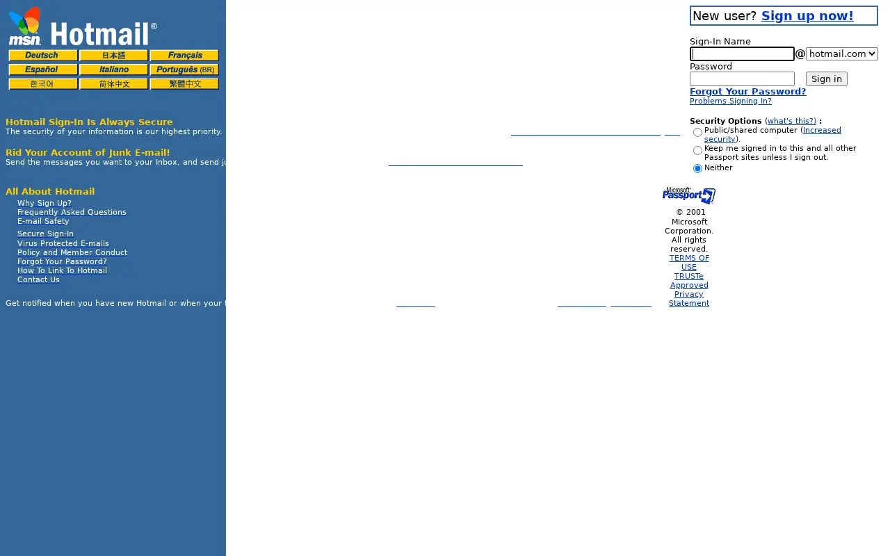 hotmail.com in 2001