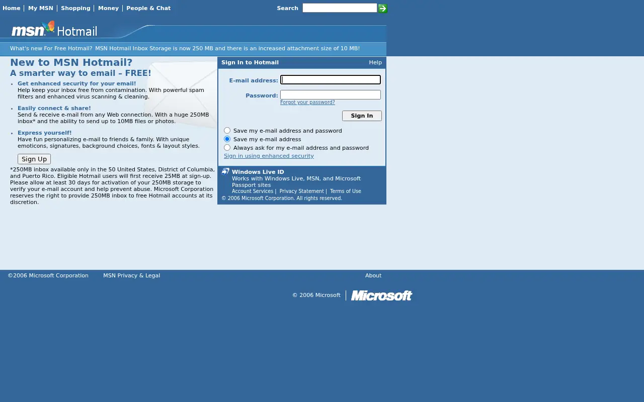 hotmail.com in 2006