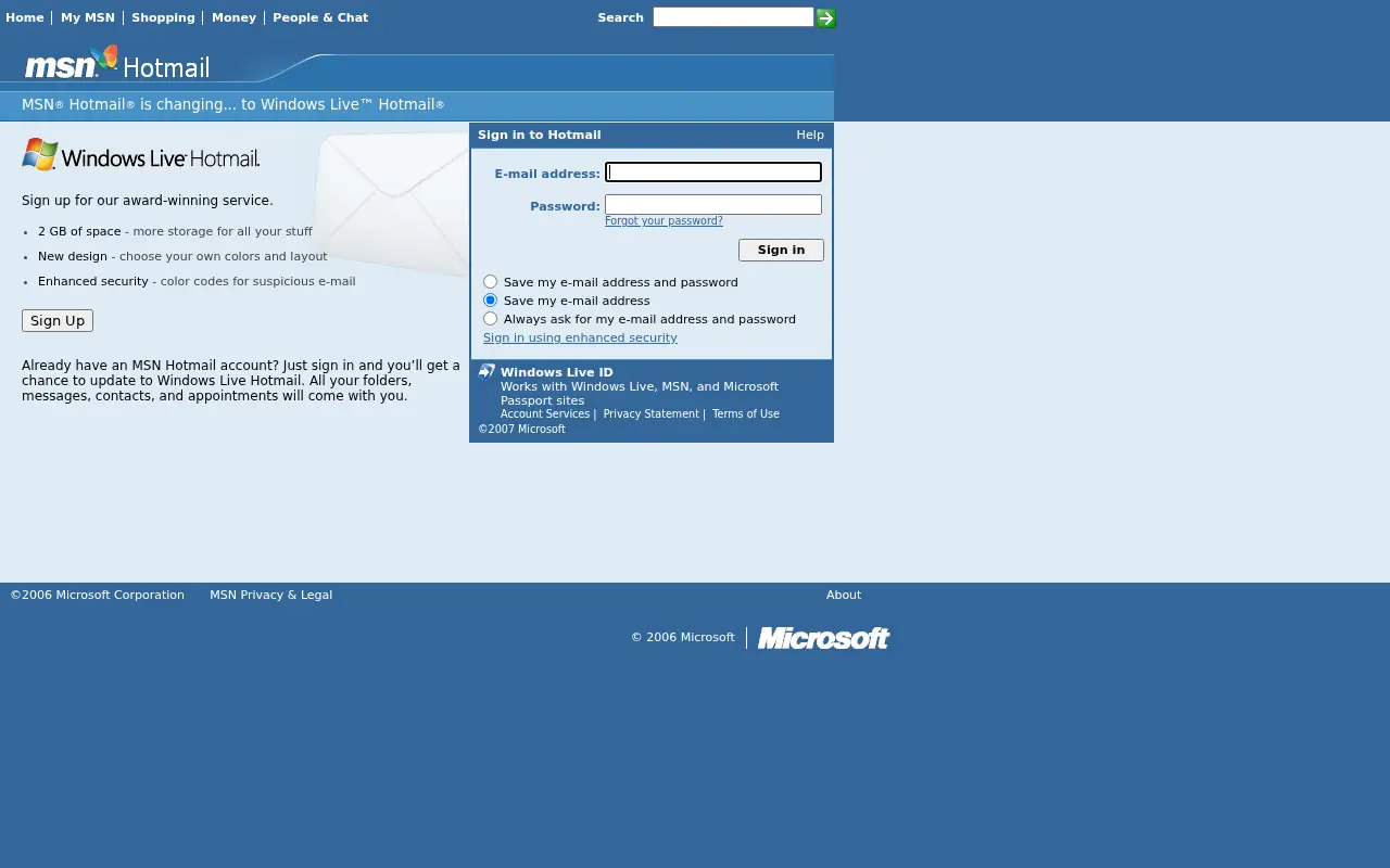 hotmail.com in 2007