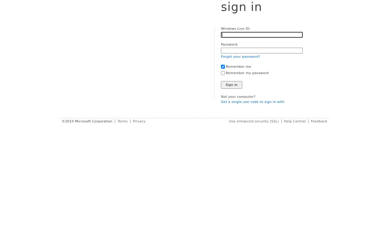 hotmail.com in 2010