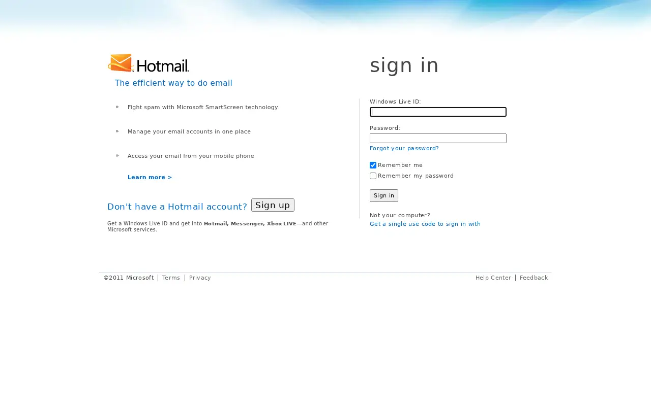 hotmail.com in 2011