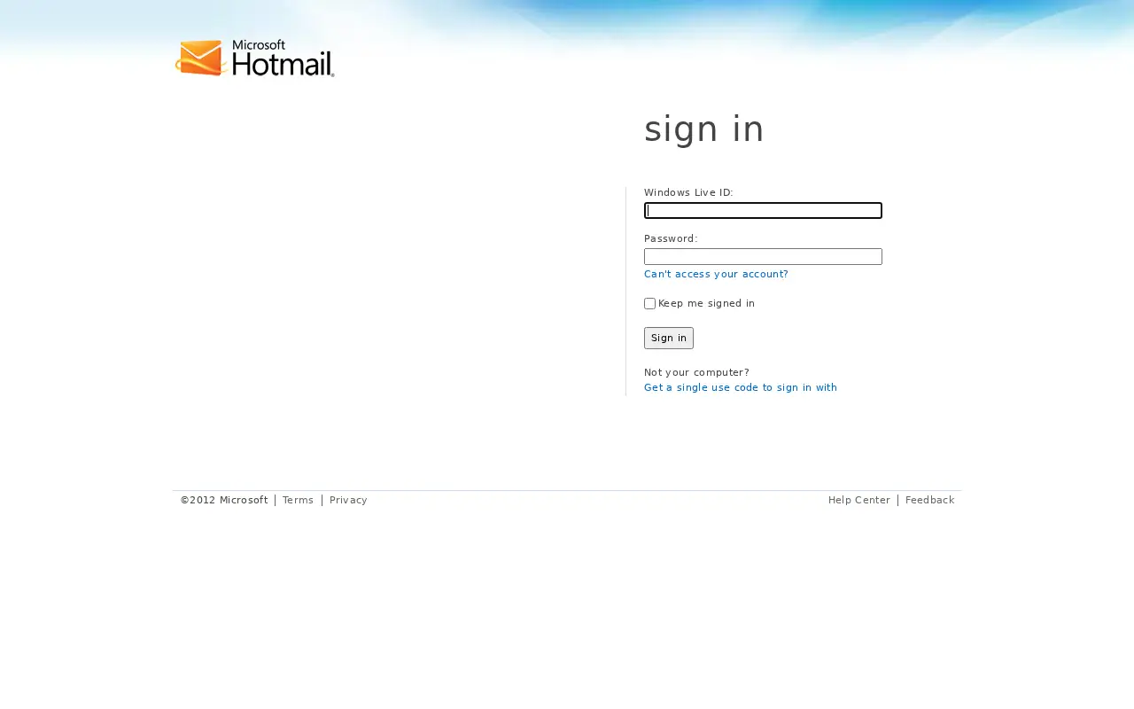 hotmail.com in 2012