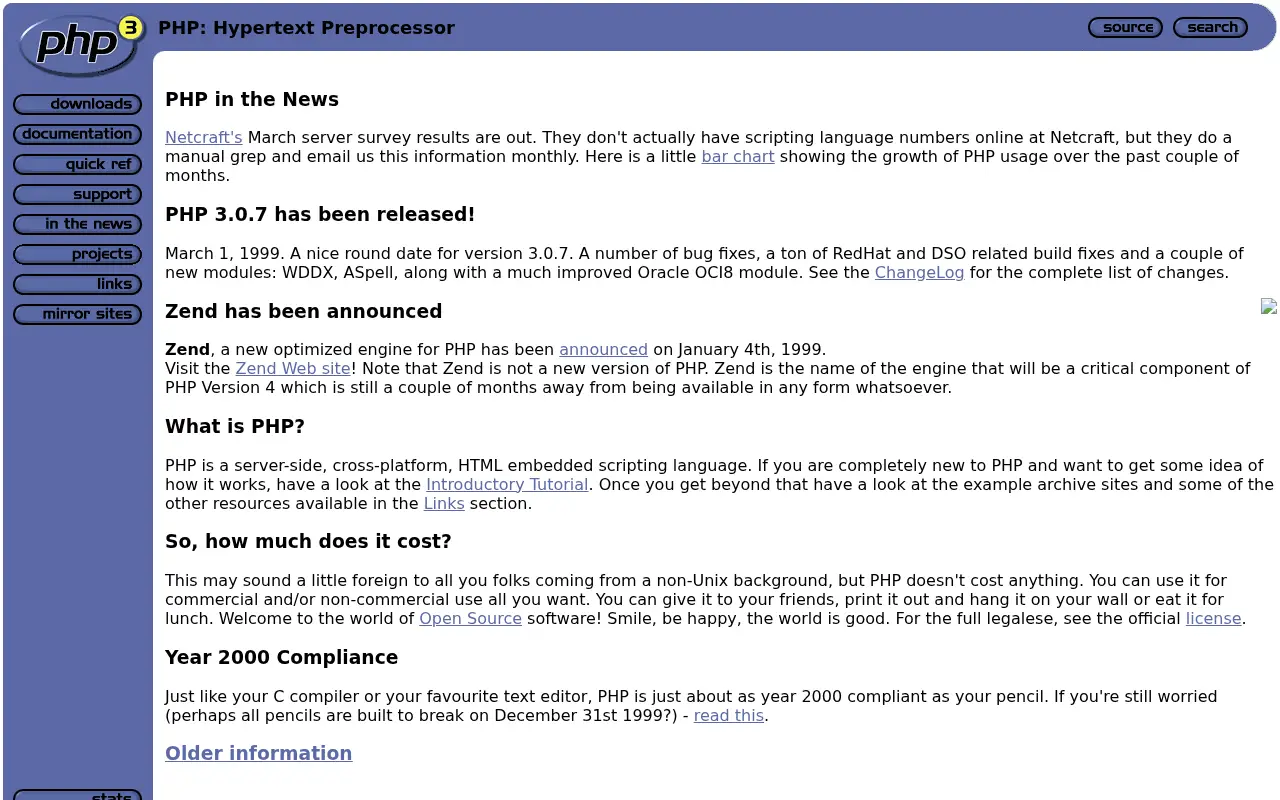 php.net in 1999
