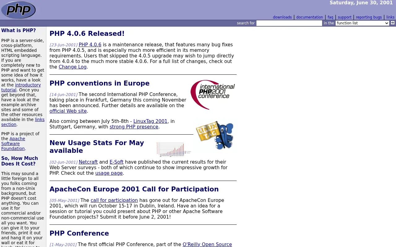php.net in 2001