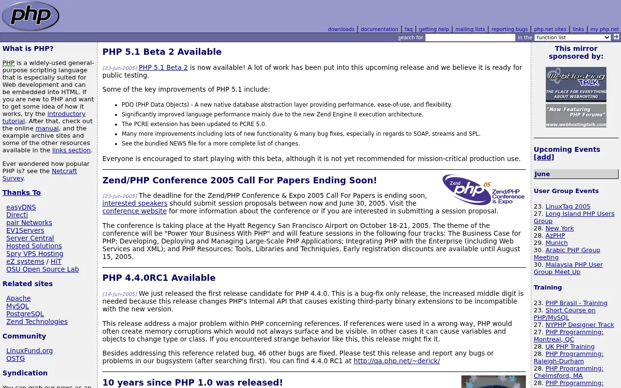 php.net on July 1, 2005