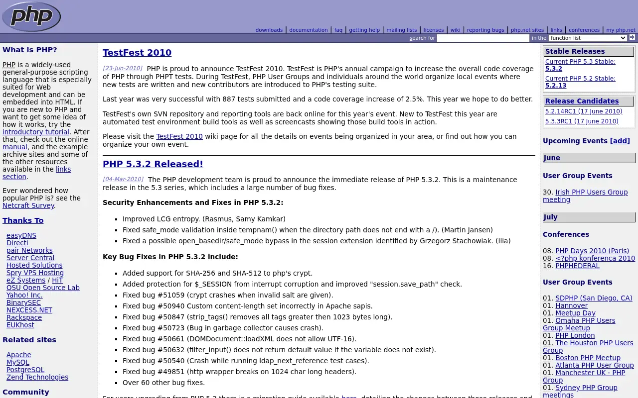 php.net on June 30, 2010
