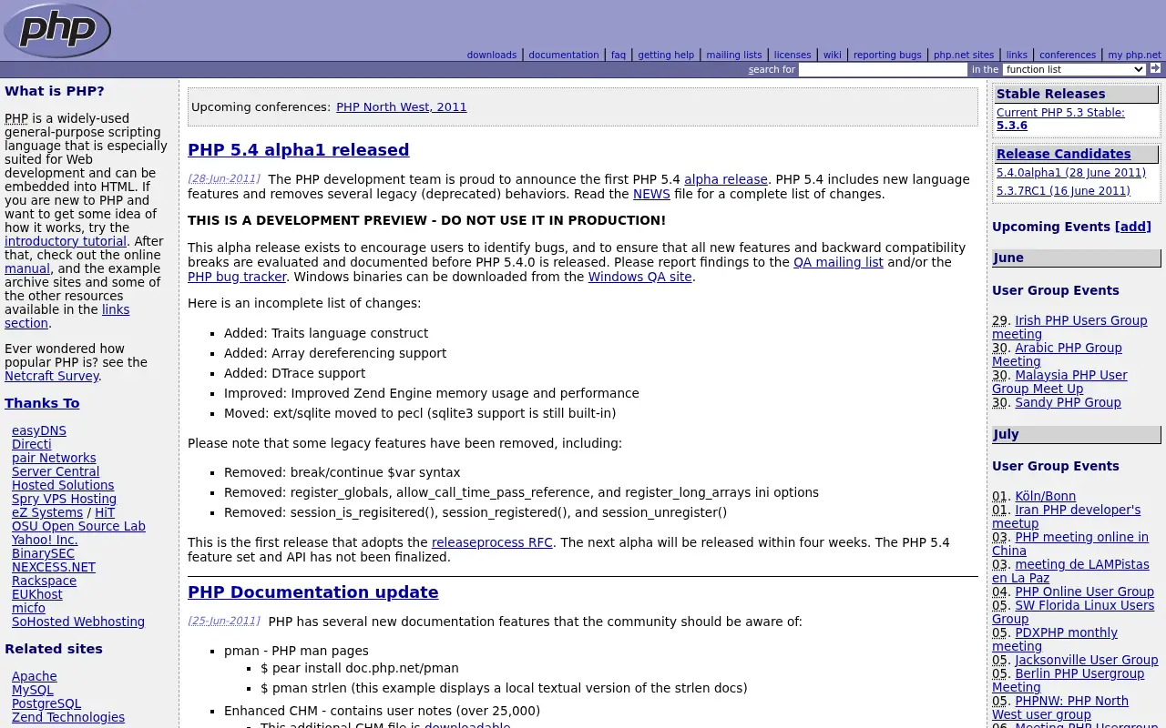 php.net on June 30, 2011