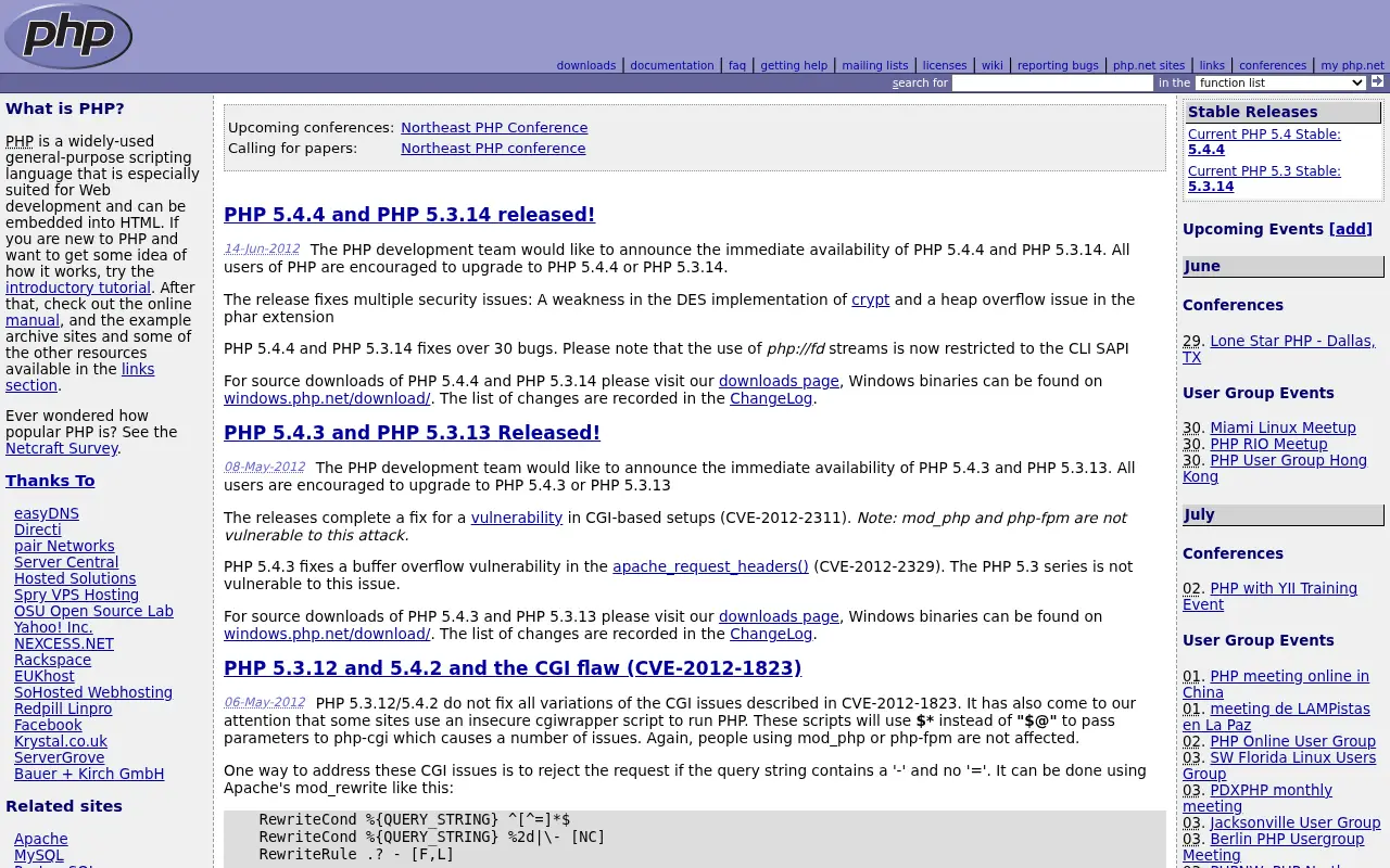 php.net on June 29, 2012