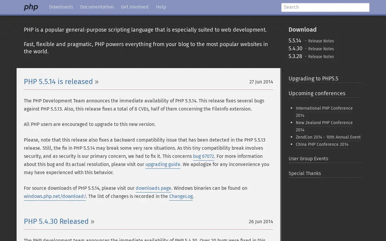 php.net on July 1, 2014