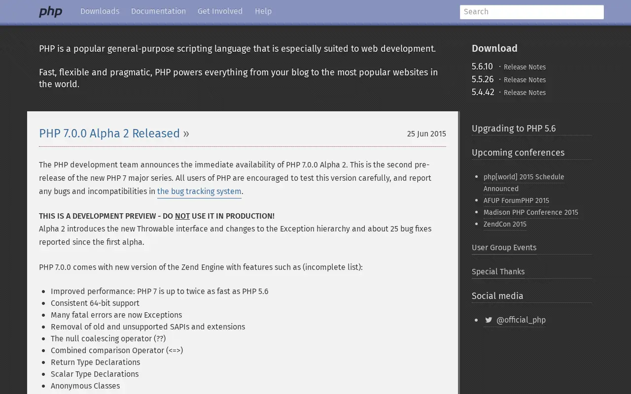 php.net on June 30, 2015
