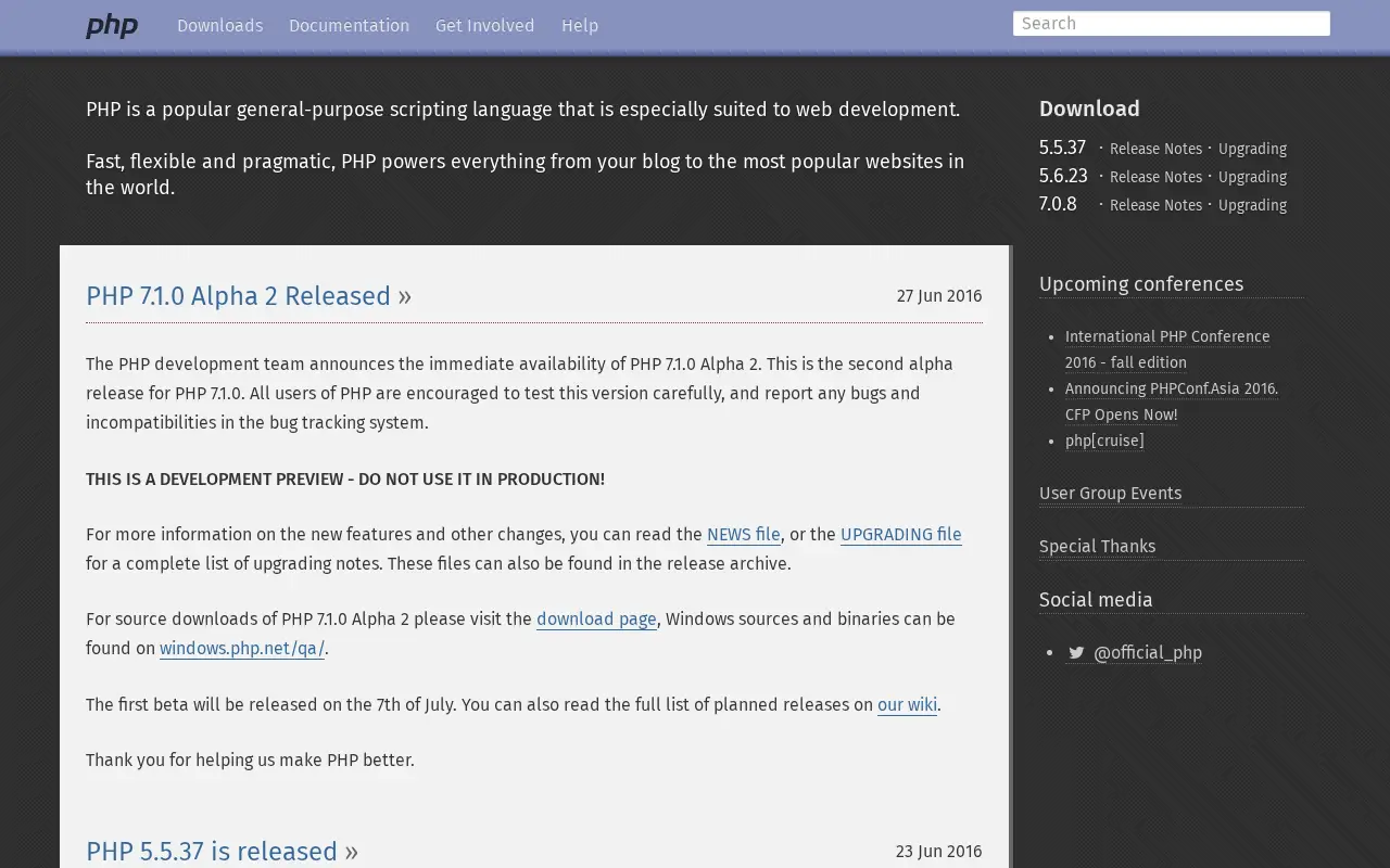 php.net on July 1, 2016