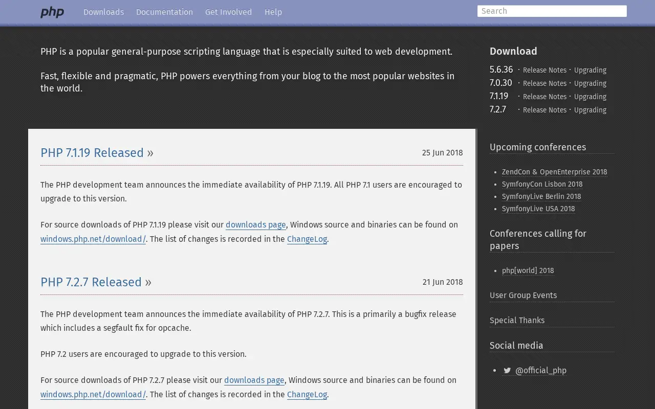 php.net on June 30, 2018