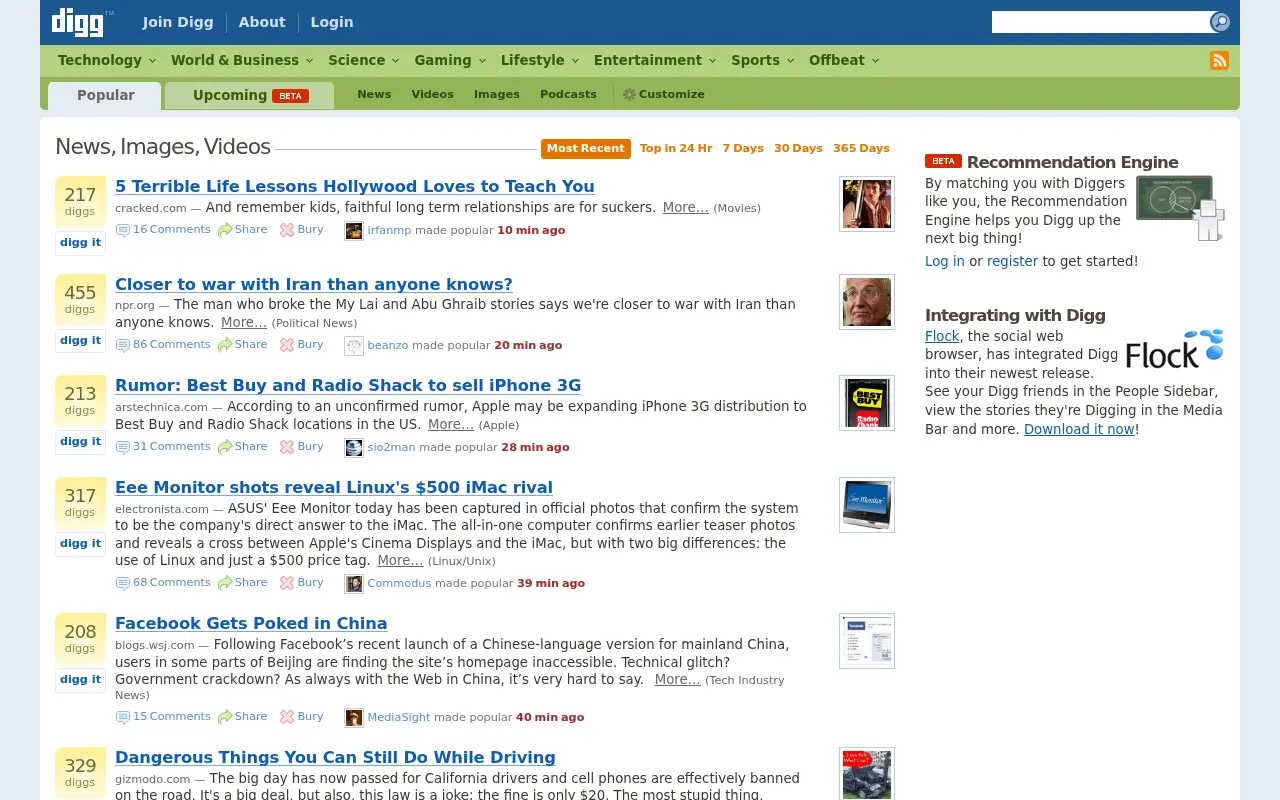 digg.com in 2008