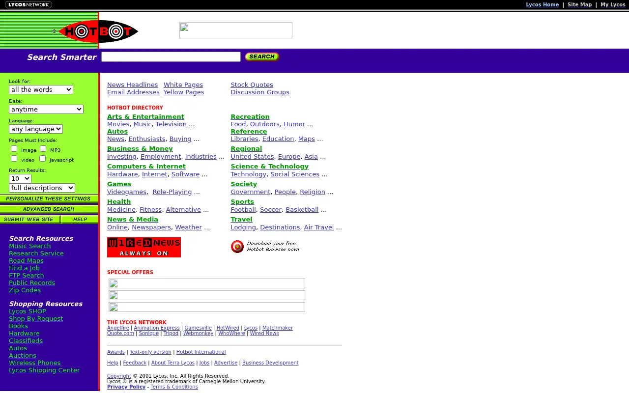 hotbot.com in 2001