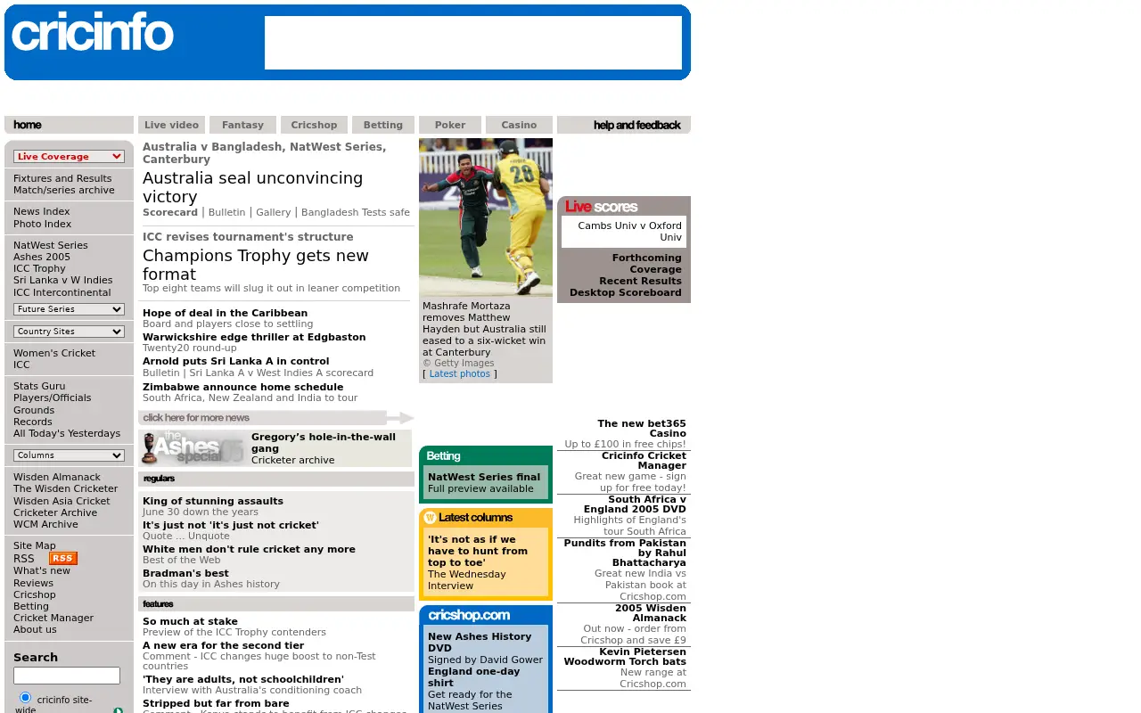 cricinfo.com in 2005