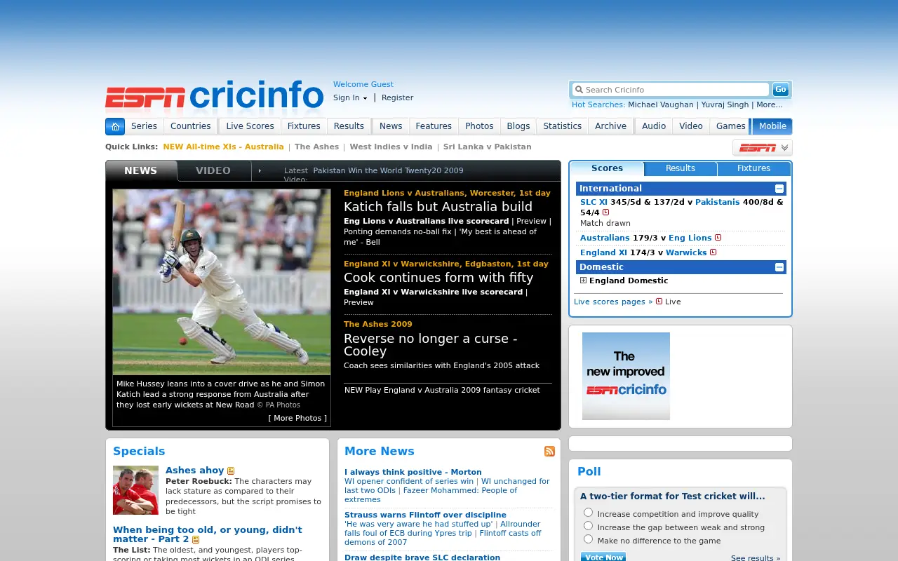 cricinfo.com in 2009