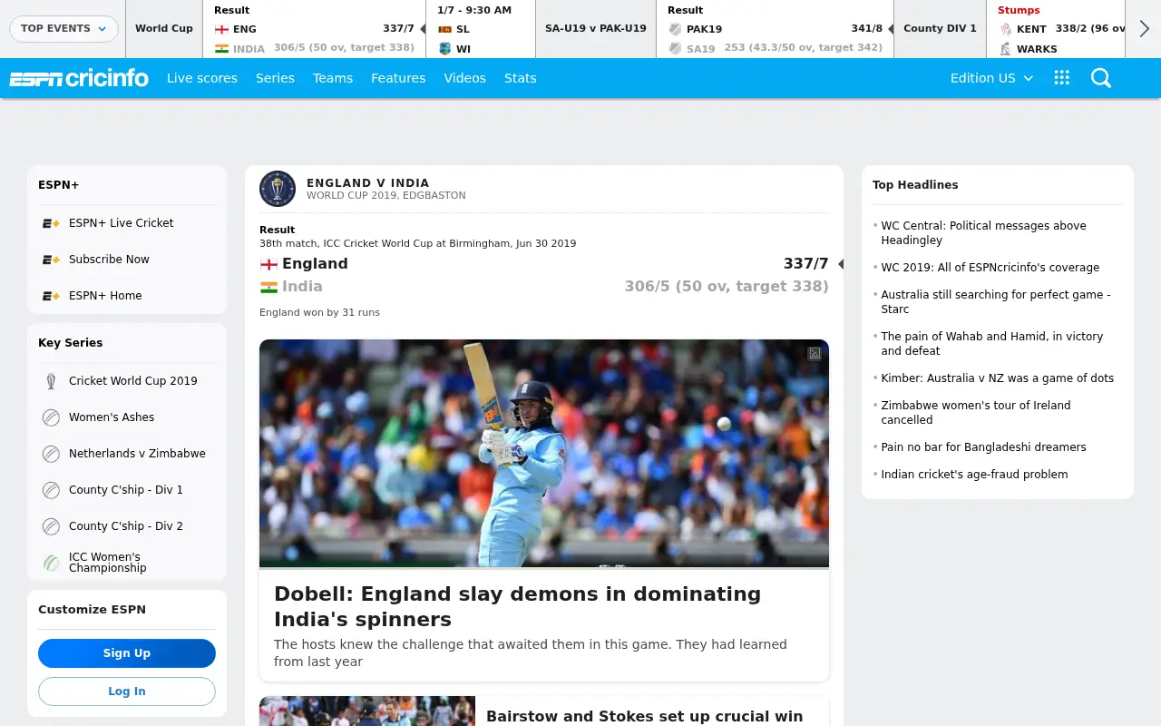 cricinfo.com in 2019