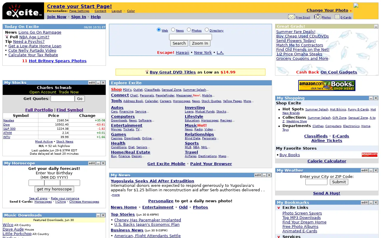 excite.com in 2001