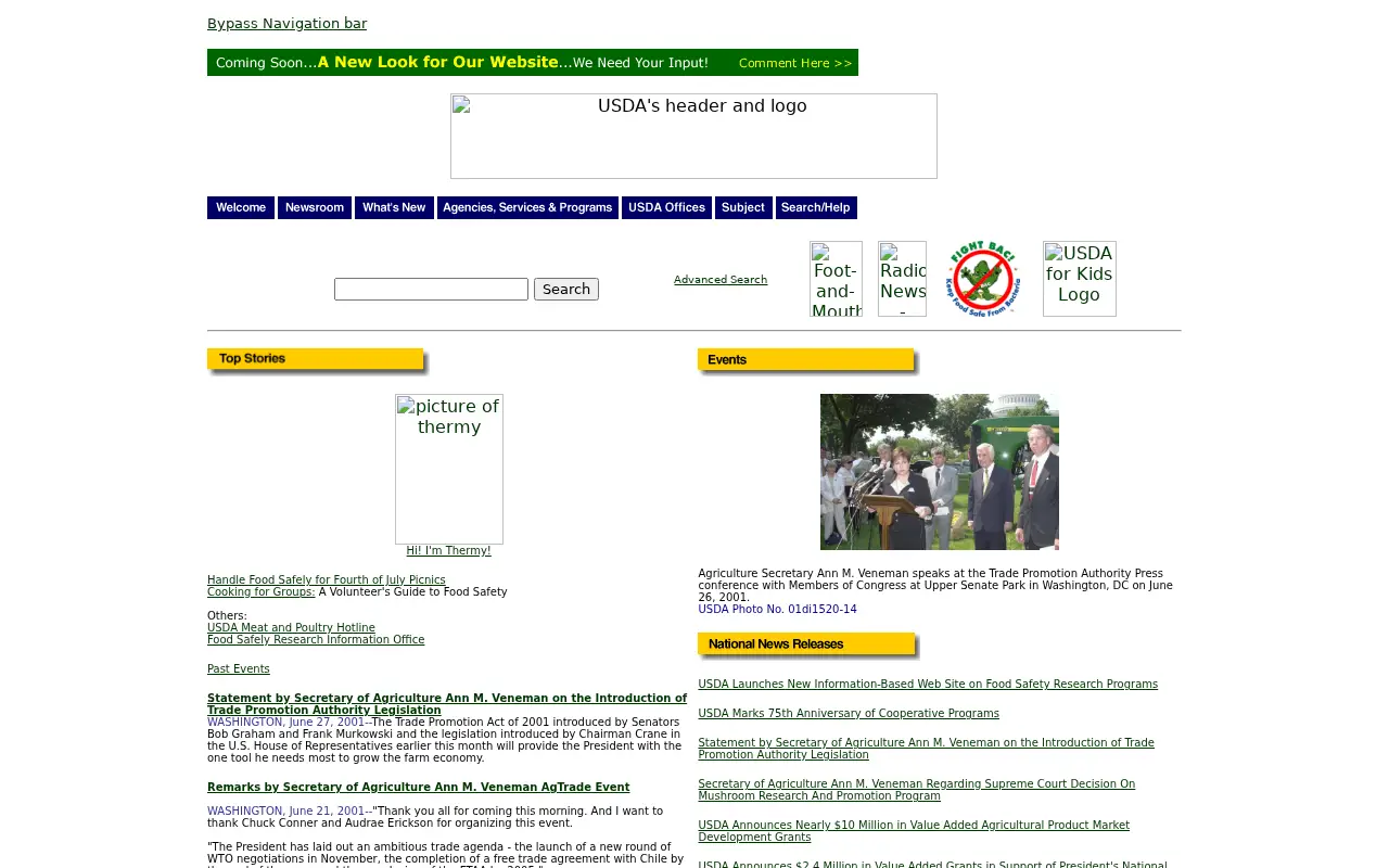usda.gov in 2001
