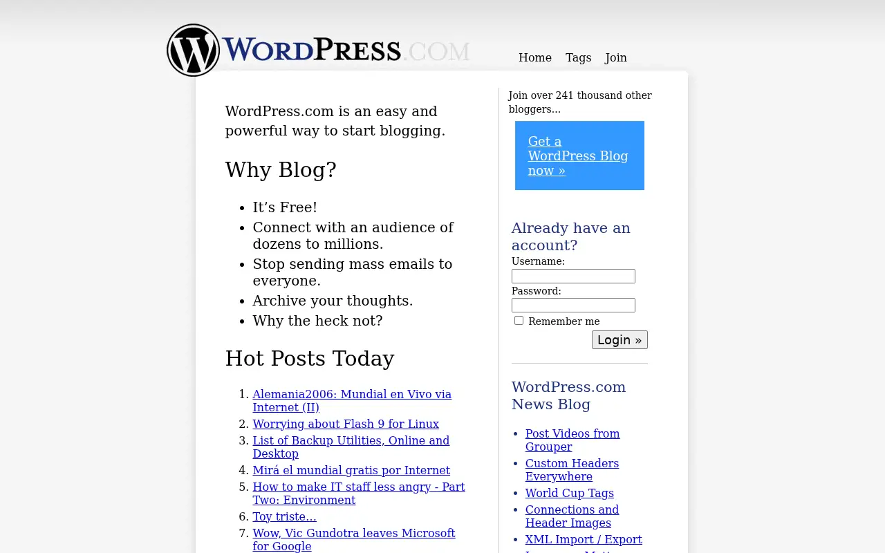 wordpress.com in 2006
