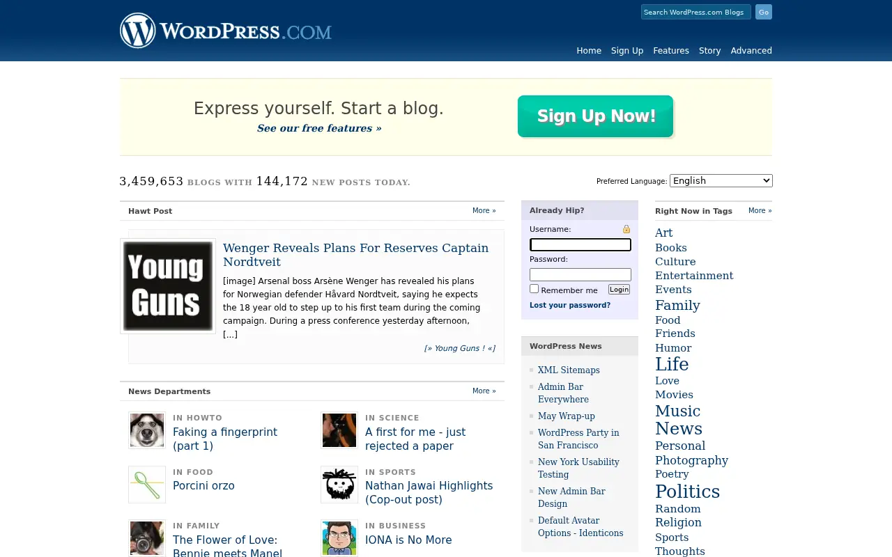 wordpress.com in 2008