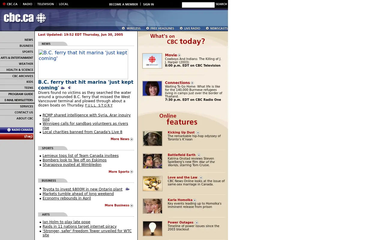 cbc.ca on June 30, 2005