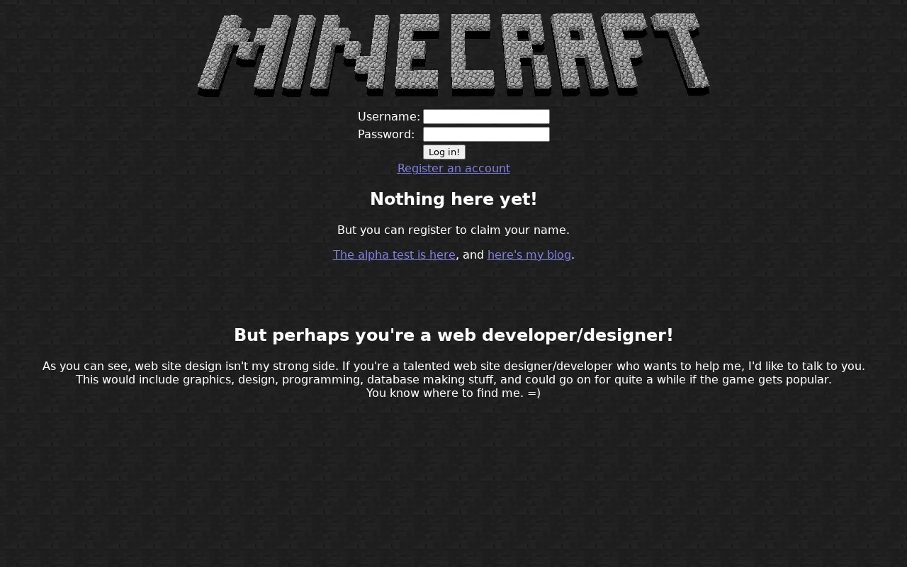 minecraft.net in 2009