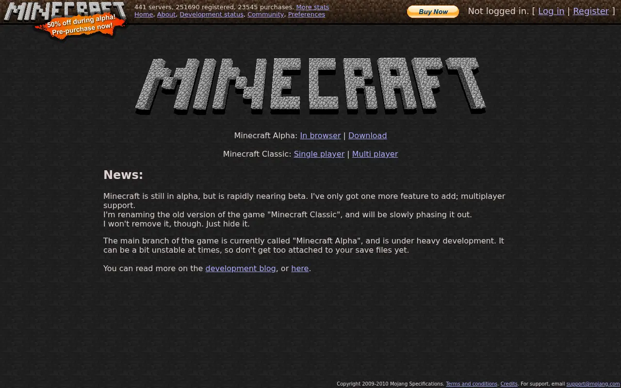 minecraft.net in 2010