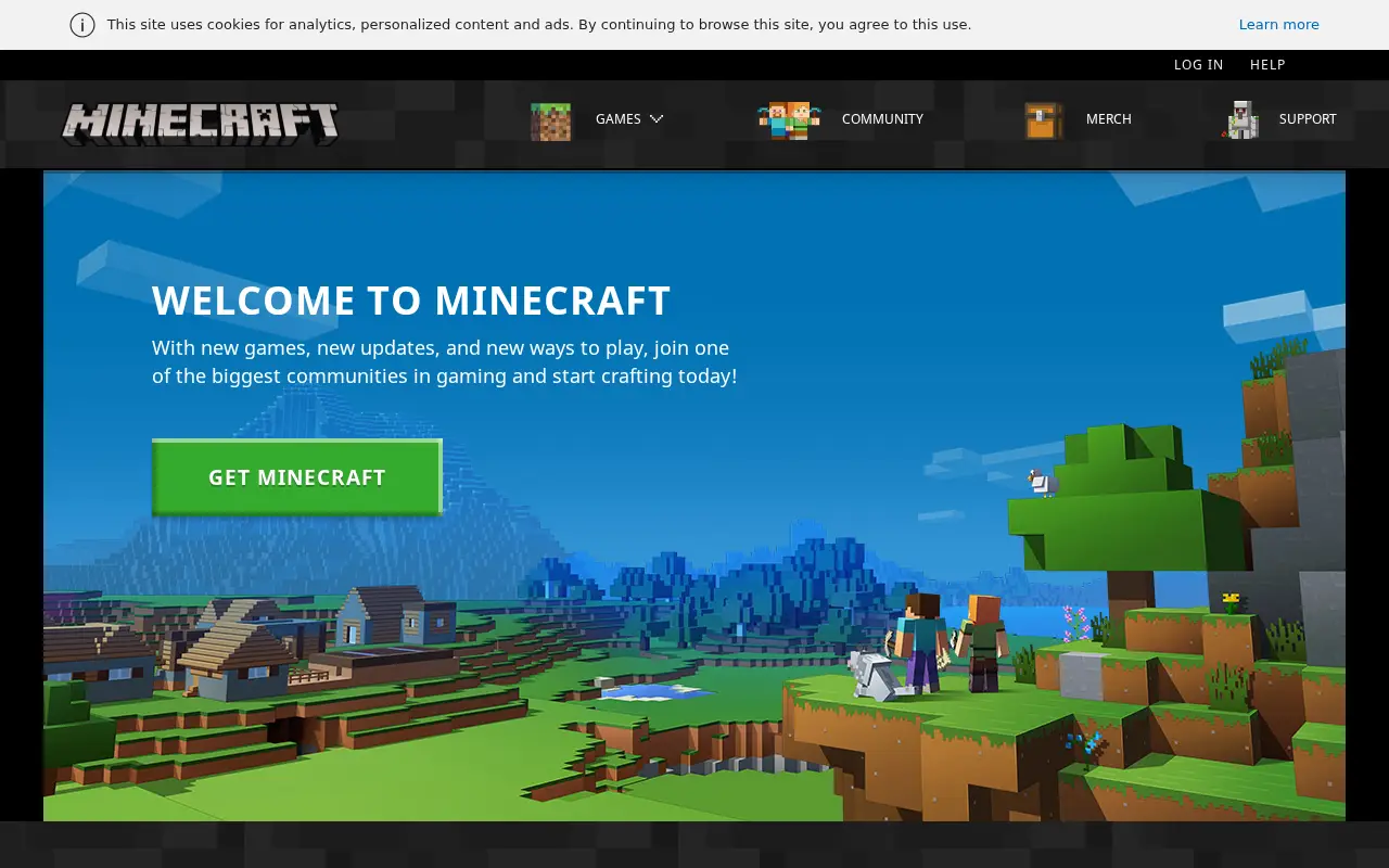 minecraft.net in 2020