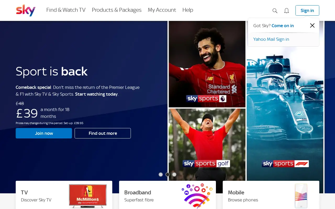 sky.com in 2020