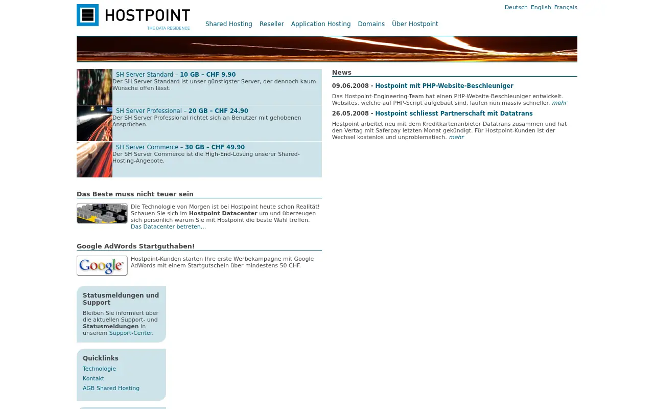 hostpoint.ch in 2008