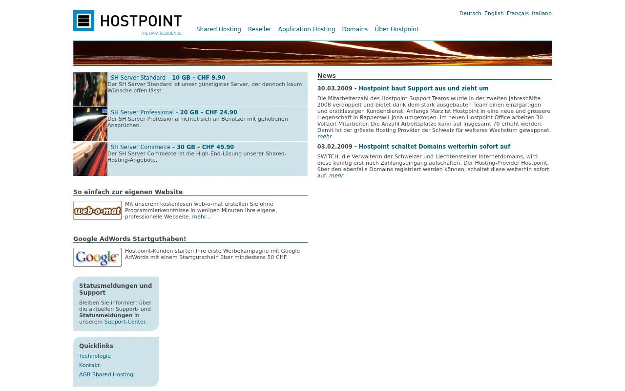 hostpoint.ch in 2009