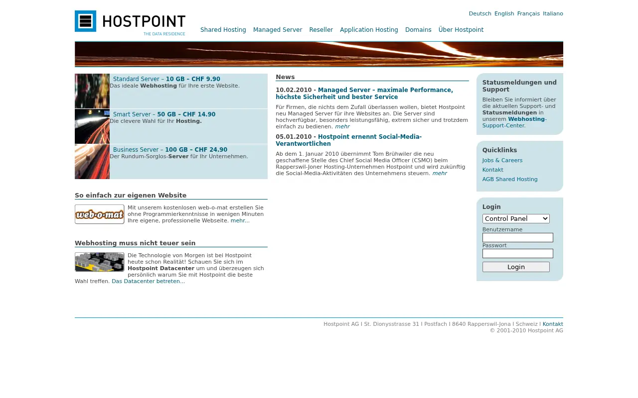 hostpoint.ch in 2010
