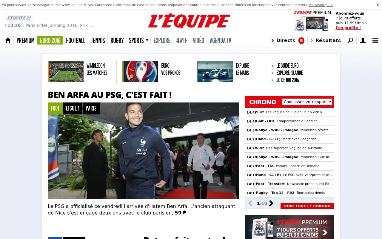 lequipe.fr in 2016