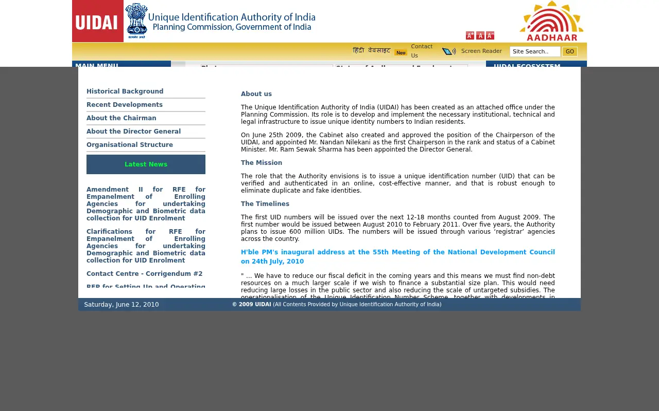 uidai.gov.in on June 29, 2010