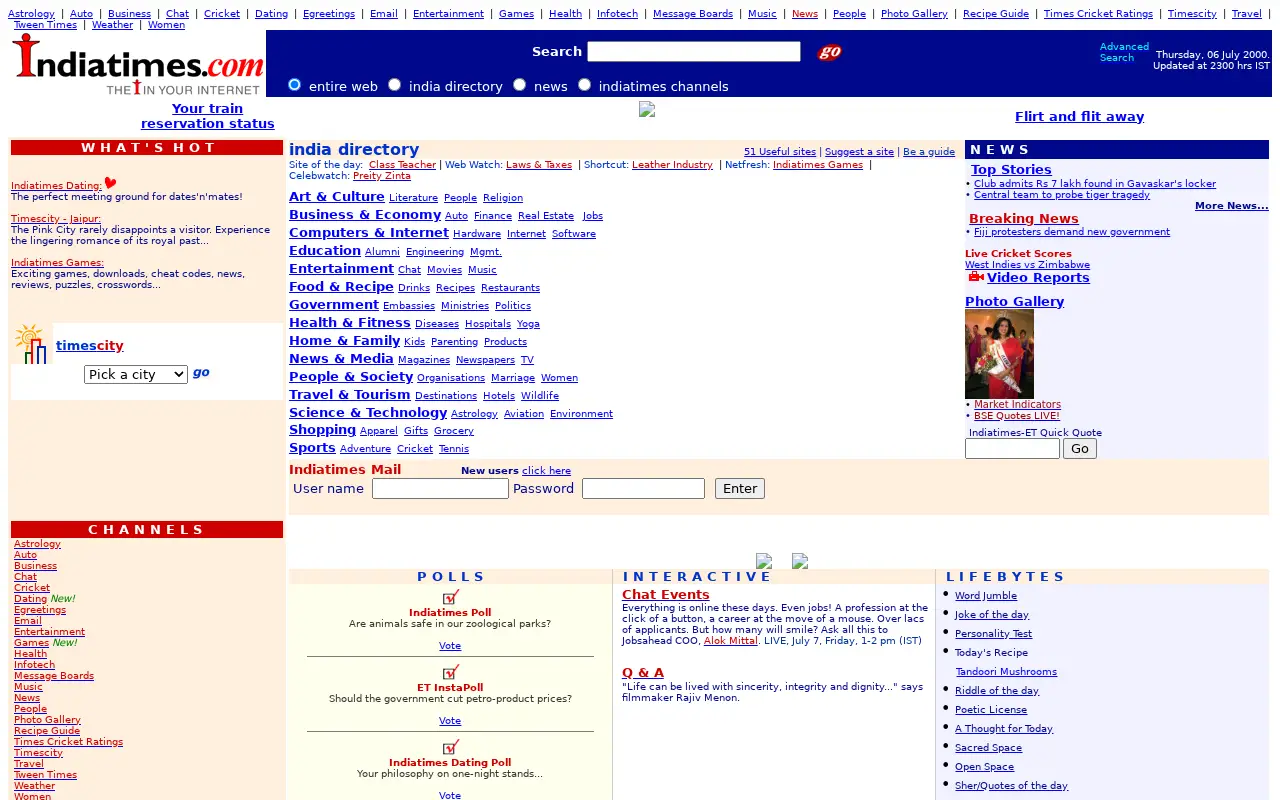 indiatimes.com on July 6, 2000
