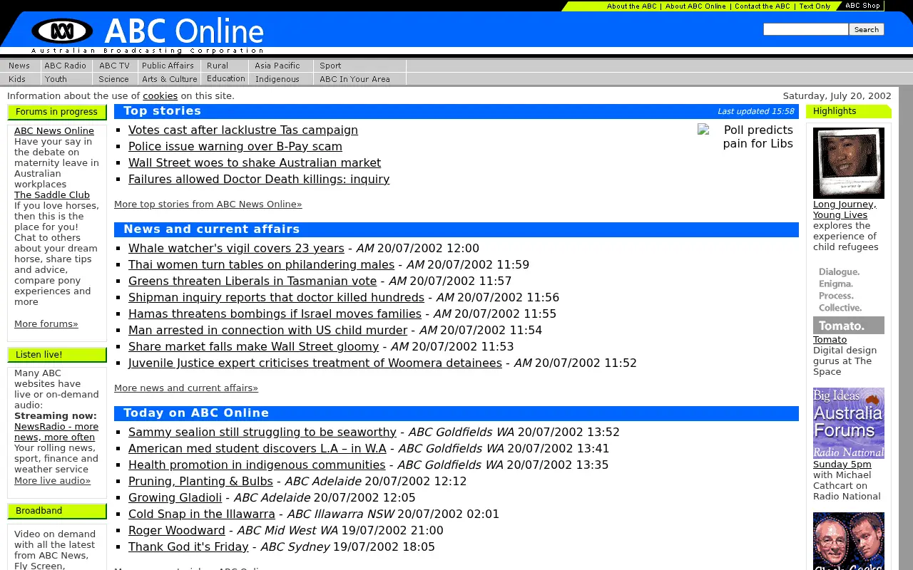 abc.net.au on July 20, 2002