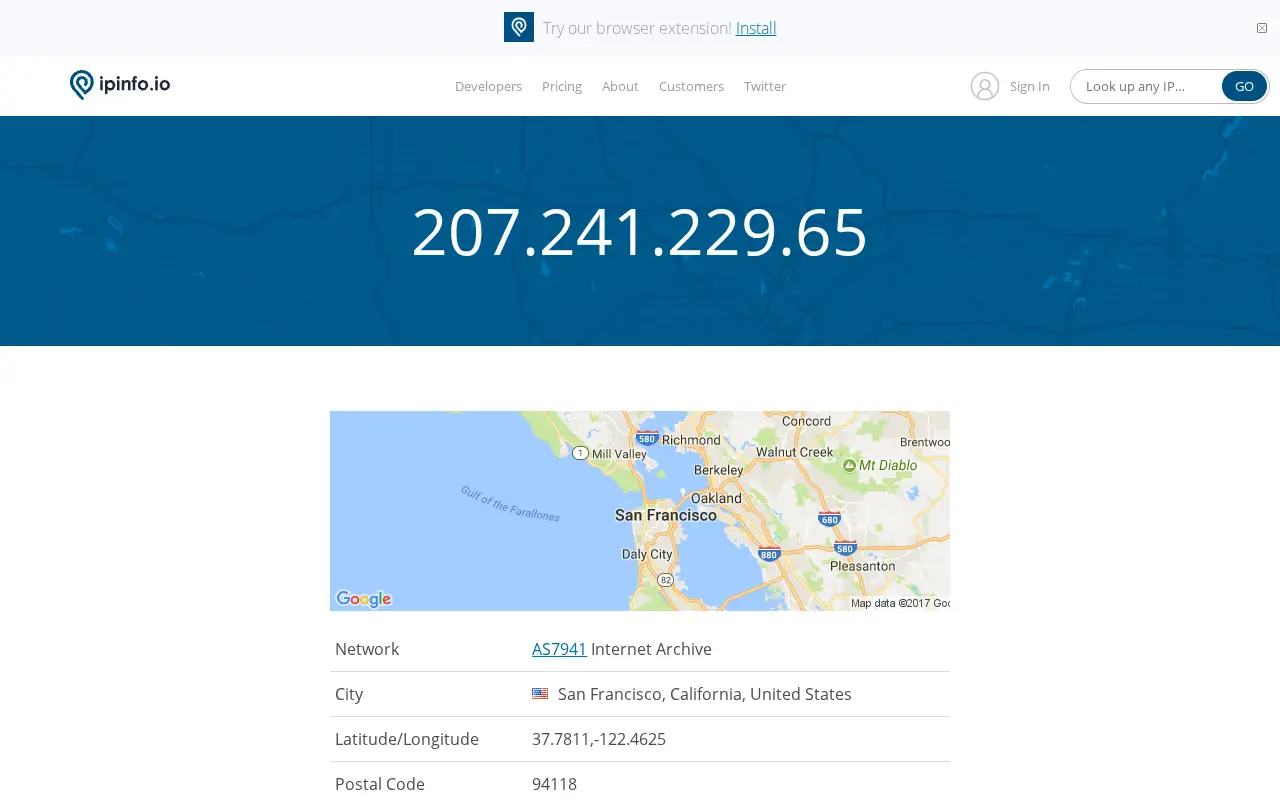ipinfo.io on June 30, 2017