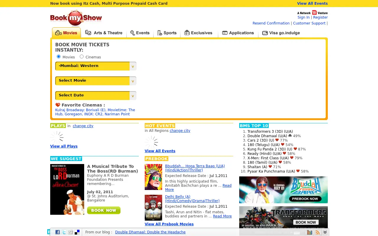 bookmyshow.com on June 28, 2011