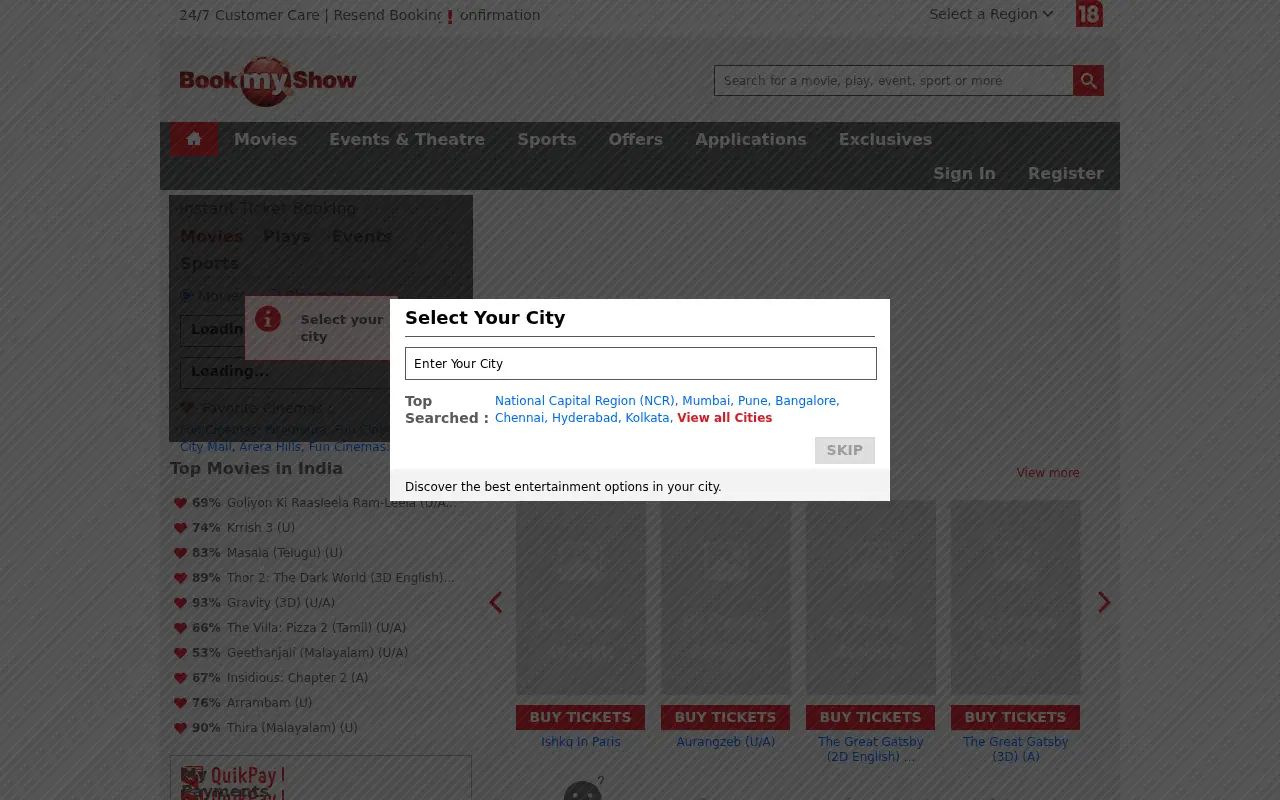 bookmyshow.com in 2013