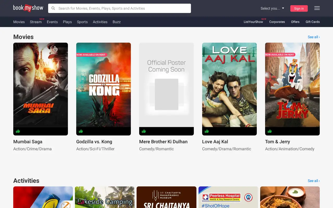 bookmyshow.com in 2021
