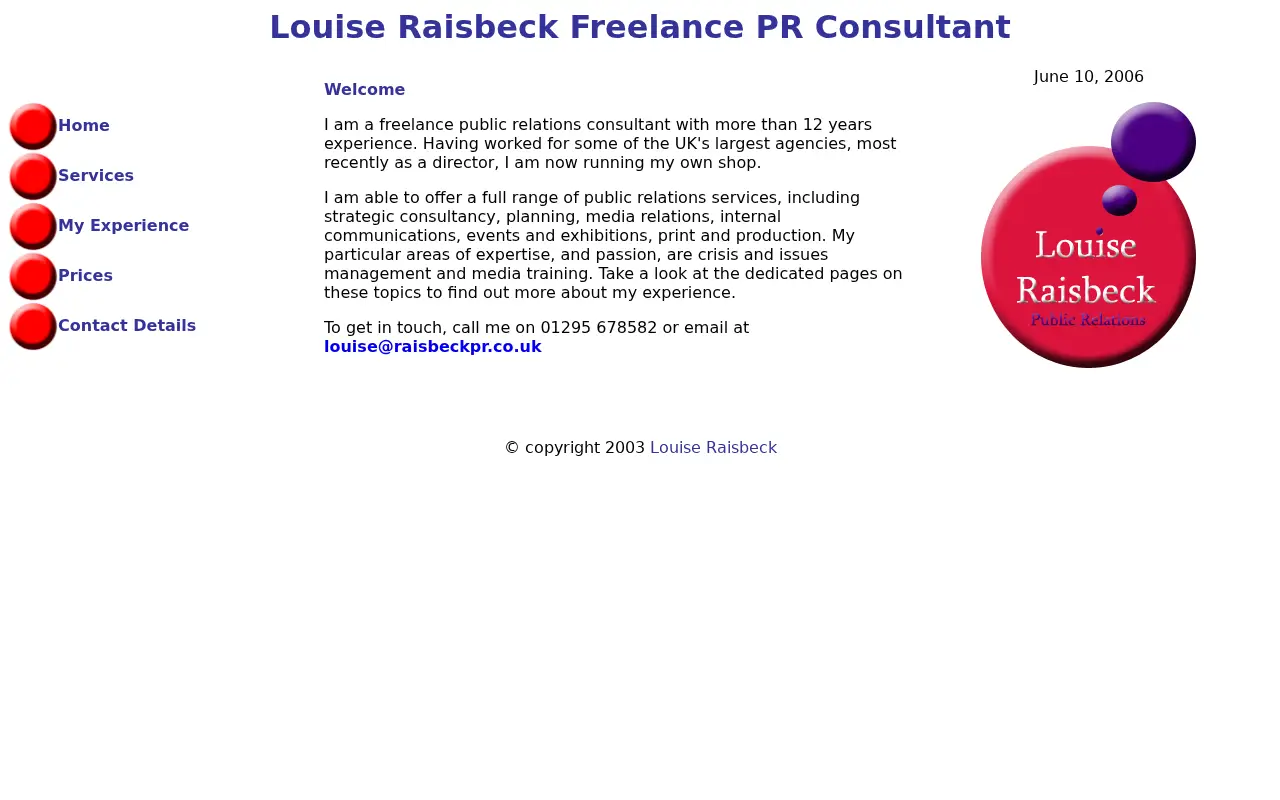 raisbeckpr.co.uk in 2006
