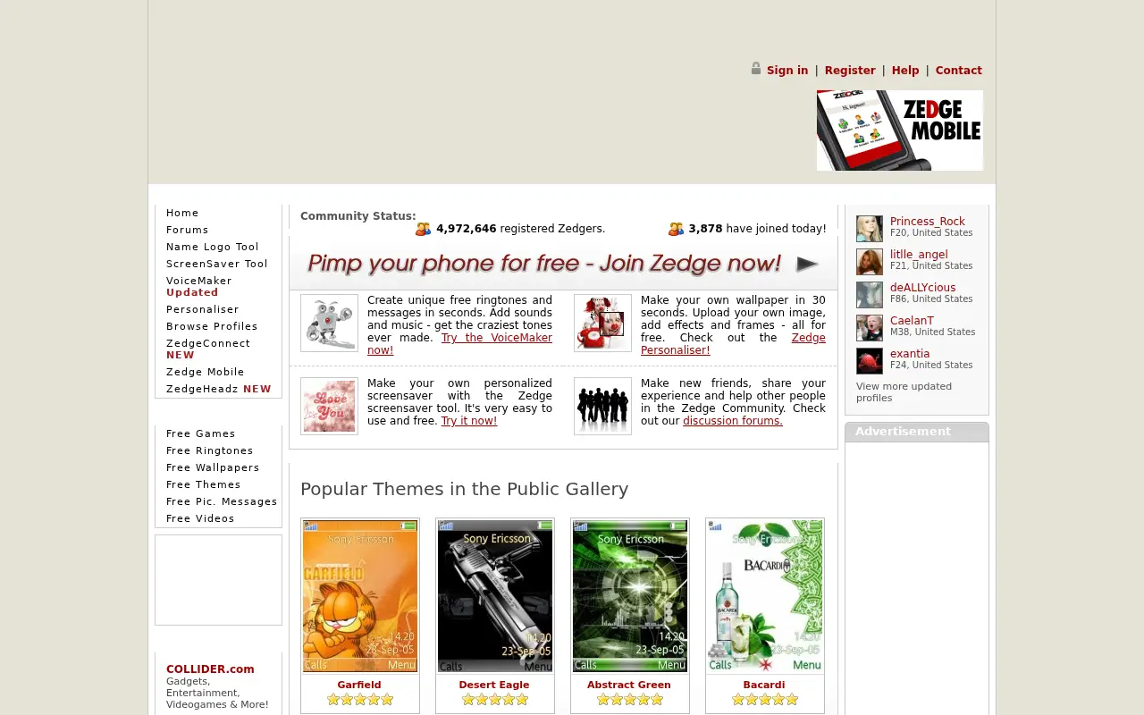 zedge.net in 2007